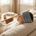 Person wearing migraine relief gel therapy cap