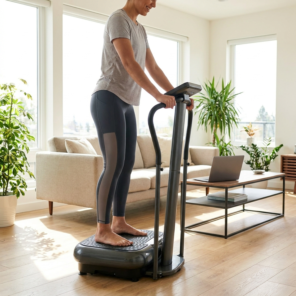 Whole Body Vibration Plate Exercise Machine in use at home