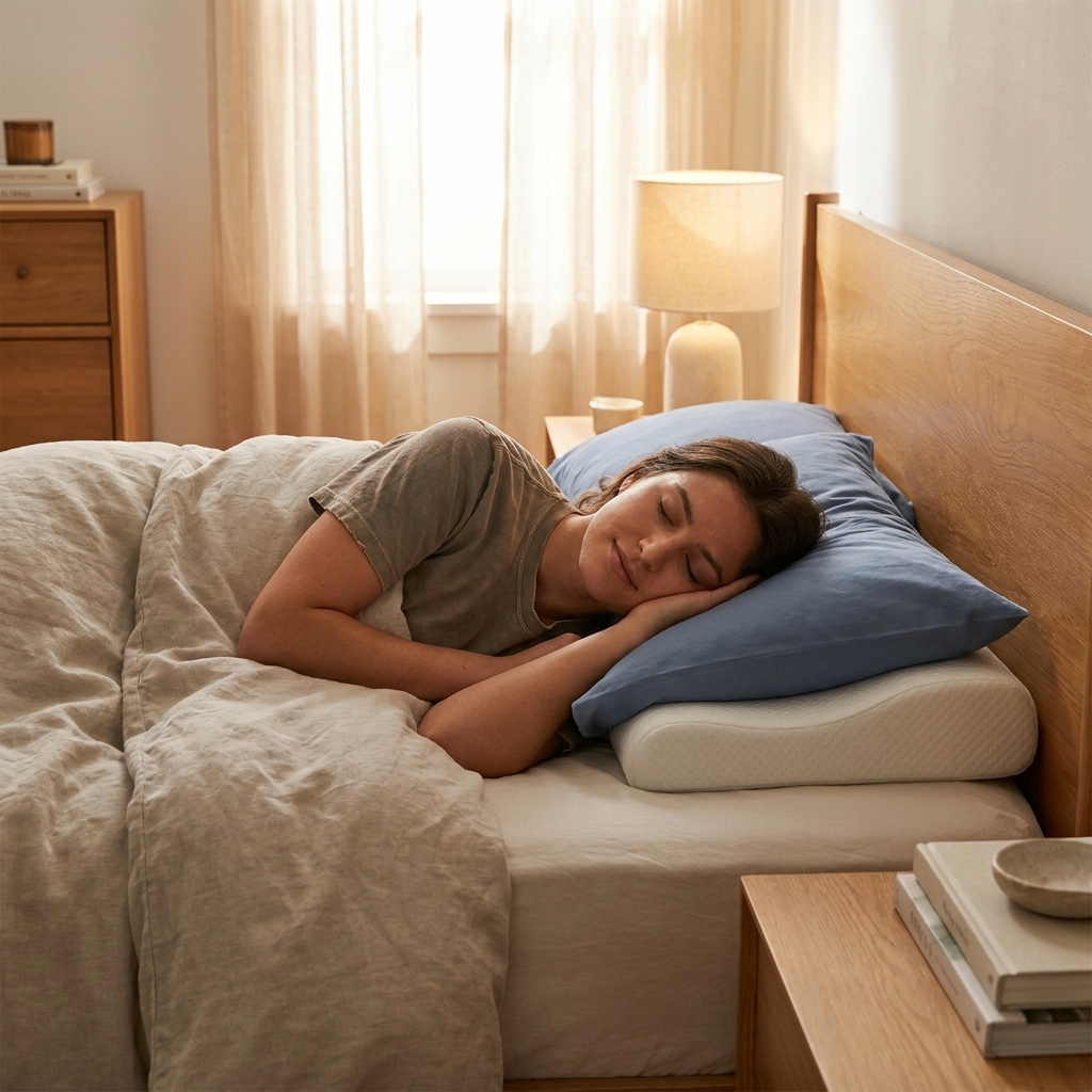 Contoured Cervical Support Pillow in use